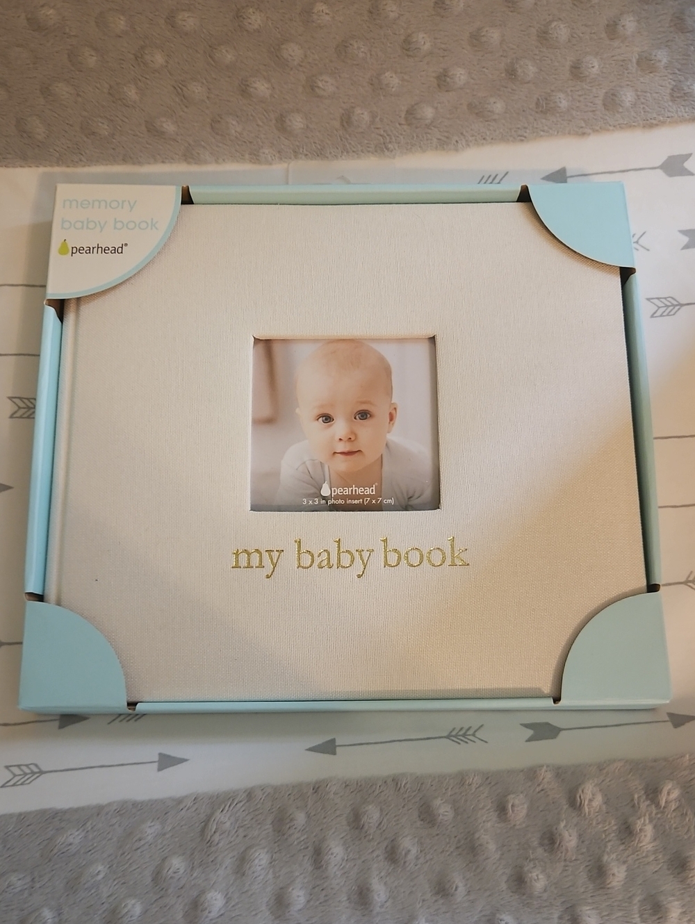 Pearhead Cream Baby Memory Book with Light Blue Accents NWT
